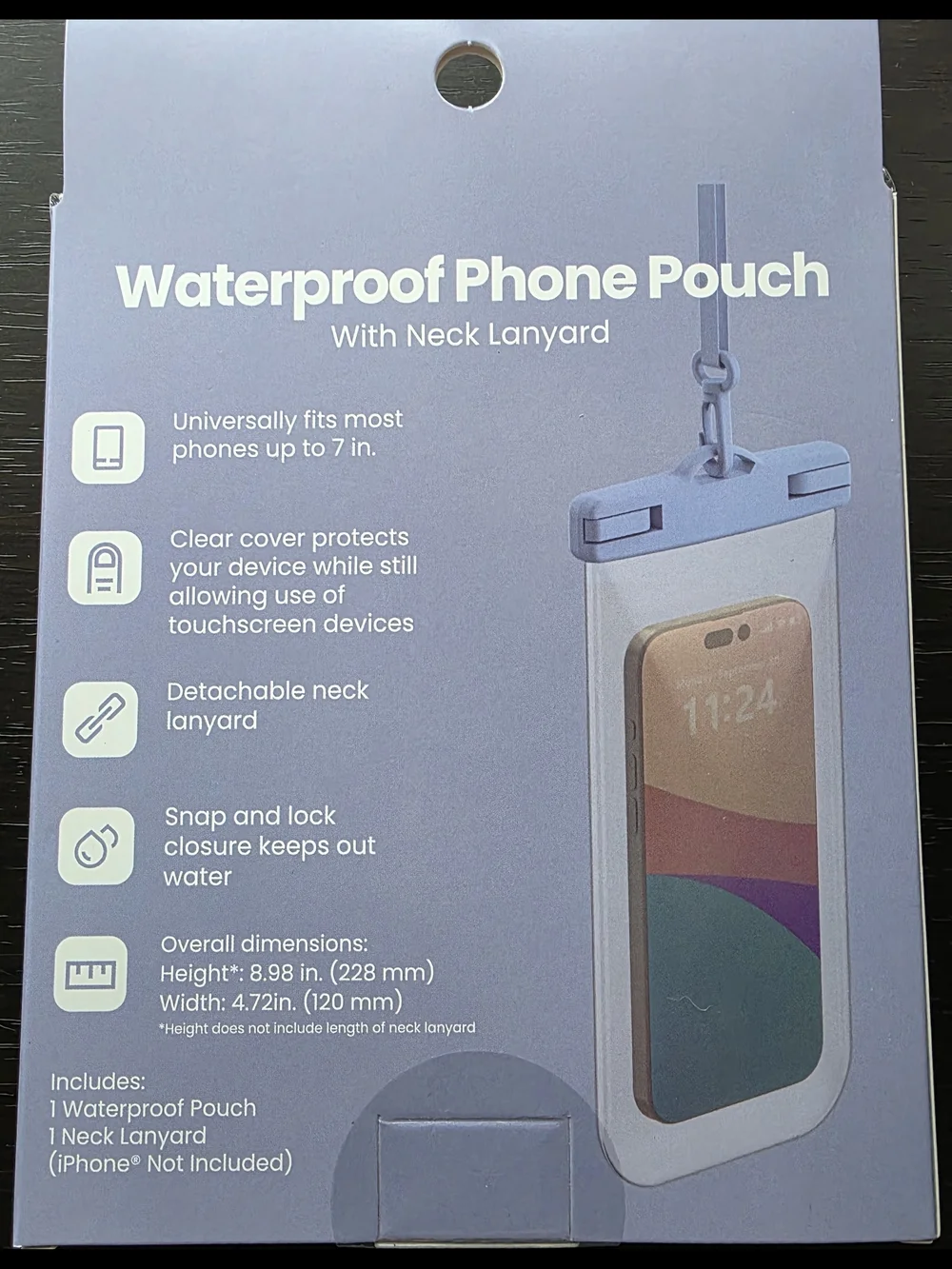 Waterproof Phone Pouch with Neck Lanyard - Light Blue Seal